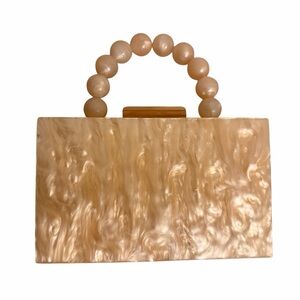 Closet Rehab Pearl Beaded Handle Cream Clutch Bag